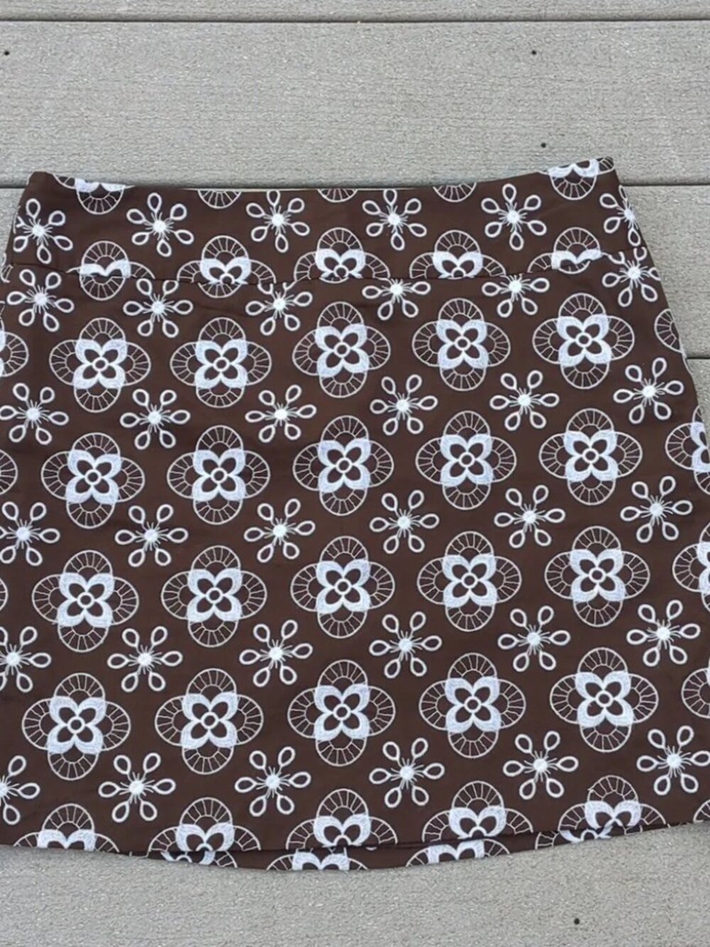 Loft Floral Pattern Skirt | Loft Brown Skirt with Stitched Floral Pattern